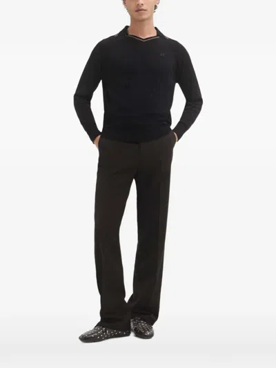 Wales Bonner Ribbed-knit V-neck Sweater In Black
