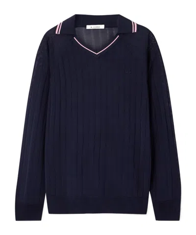 Wales Bonner Roots Knit Polo In Blue