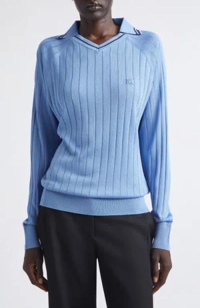 Wales Bonner Roots Logo-embroidered Striped Polo Shirt In Blue