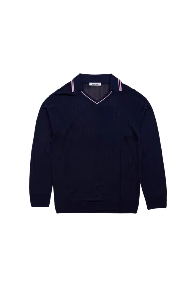Wales Bonner Roots Polo Shirt Navy In Blue