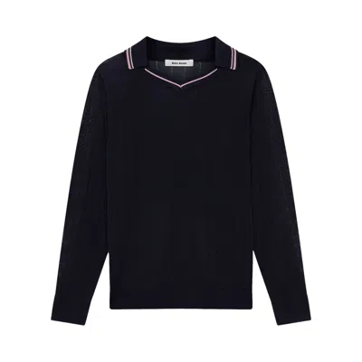 Pre-owned Wales Bonner Roots Polo Shirt 'navy/pink' In Blue