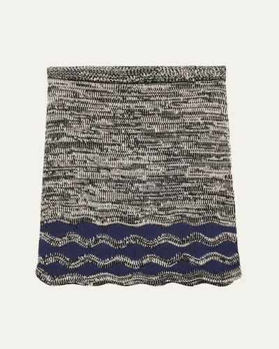 Wales Bonner Shade Knit Scallop Mini Skirt In Navyivory