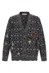 Wales Bonner Diamond Pattern Cardigan Patch Detail In Blue
