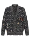 Wales Bonner Diamond Pattern Cardigan Patch Detail In Gray