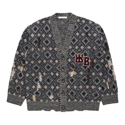 Pre-owned Wales Bonner Sibling Cardigan 'grey/black/navy/ivory' | Men's Size L In Gray