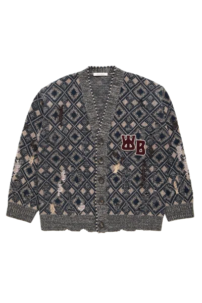 Wales Bonner Sibling Cardigan Grey/black/navy/ivory In Gray