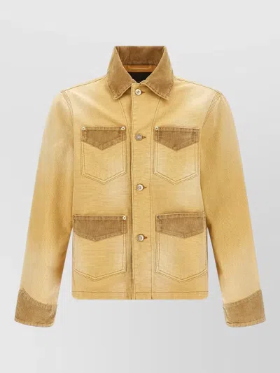 Wales Bonner Sierra Jacket Chest Pockets Corduroy Accents In Animal Print