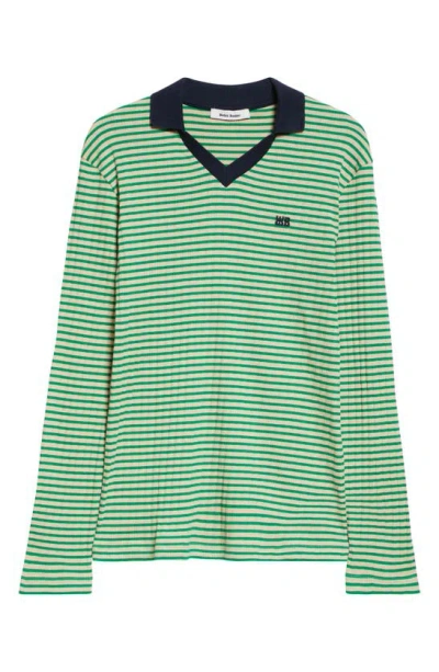 Wales Bonner Sonic Striped Cotton-blend Polo Shirt In Green