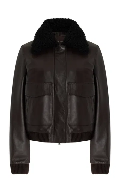 Wales Bonner Soul Shearling-trimmed Leather Jacket In Black