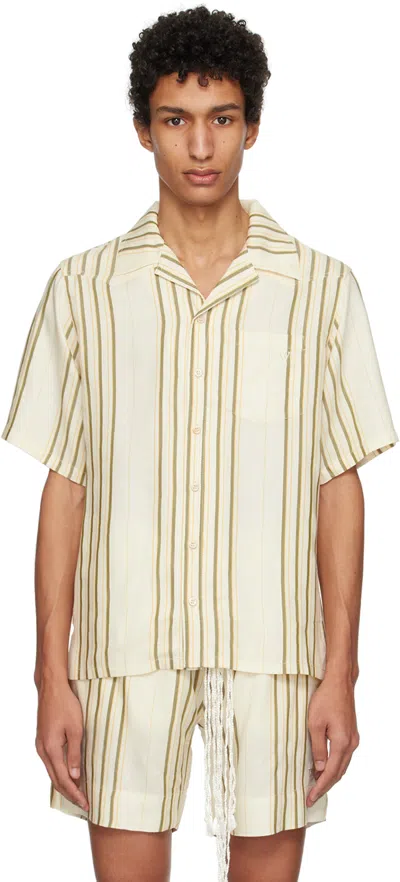Wales Bonner Ssense Exclusive Off-white Bowling Shirt In Ecru / Yellow/ Green