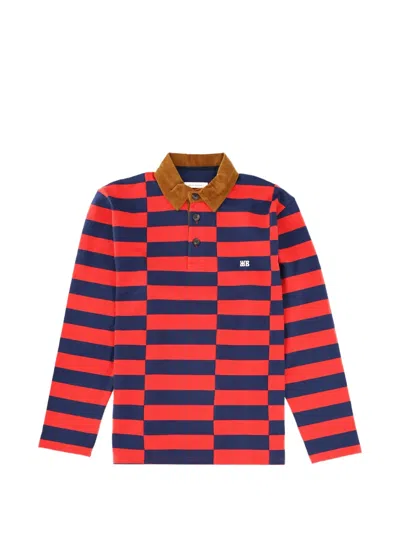 Wales Bonner Striped Knitwear With Contrast Collar And Long Sleeves In Red