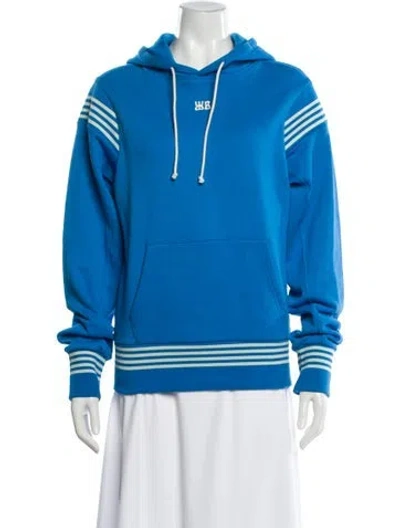 Pre-owned Wales Bonner Striped Crew Neck Hoodie In Blue