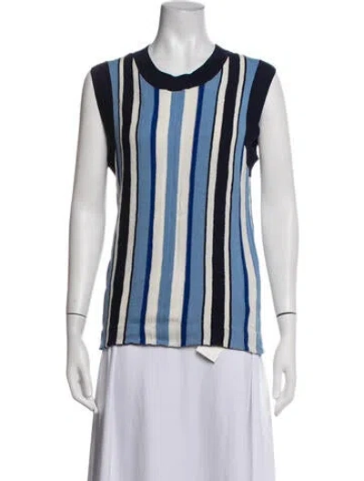 Pre-owned Wales Bonner Striped Crew Neck Top In Blue/white