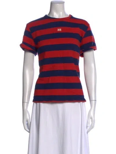 Pre-owned Wales Bonner Striped Crew Neck T-shirt In Red