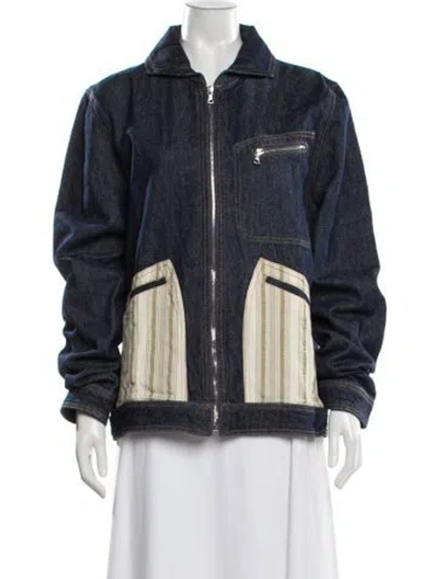 Pre-owned Wales Bonner Striped Denim Jacket In Blue