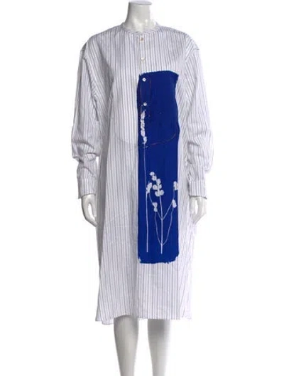 Pre-owned Wales Bonner Striped Long Dress In Blue/white