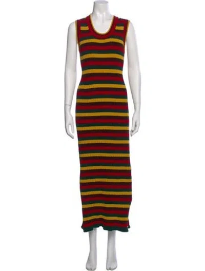 Pre-owned Wales Bonner Striped Long Dress In Yellow