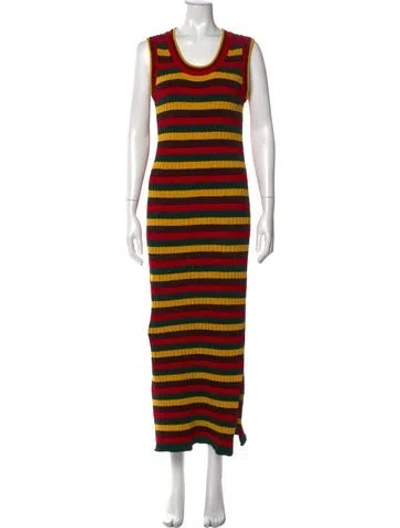 Pre-owned Wales Bonner Striped Long Dress In Yellow