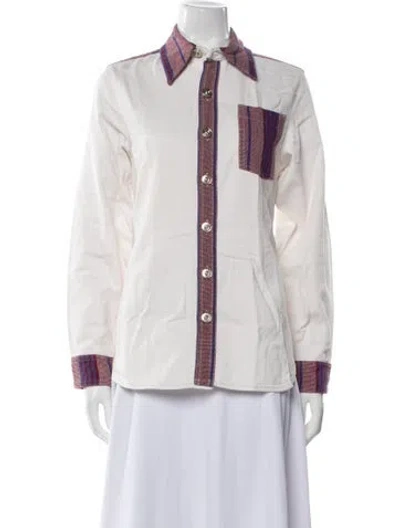 Pre-owned Wales Bonner Striped Long Sleeve Button-up Top In White