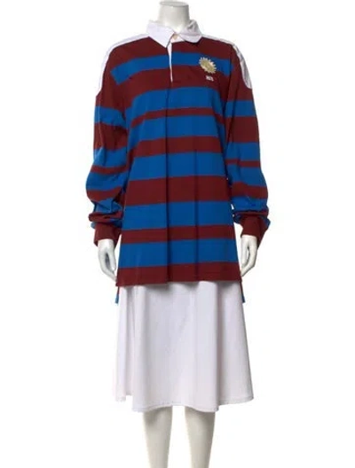 Pre-owned Wales Bonner Striped Long Sleeve Polo In Blue/red