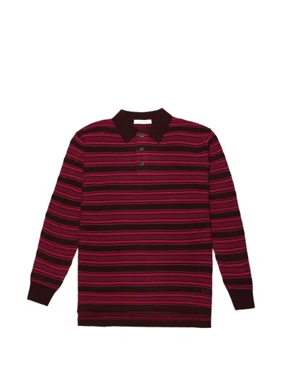 Wales Bonner Striped Long-sleeve Polo Shirt In Red