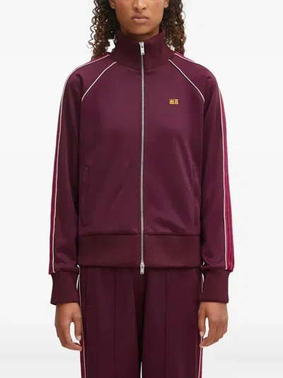 Wales Bonner Striped-panel Zip-up Track Top In Burgundy