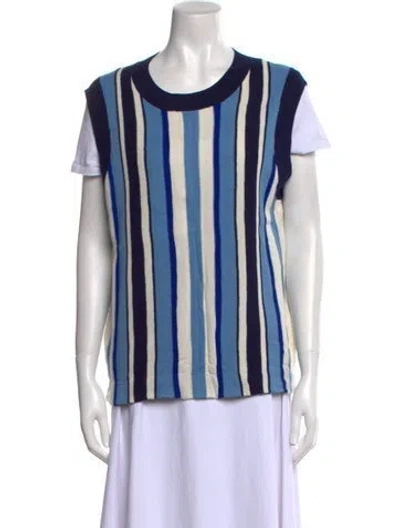 Pre-owned Wales Bonner Striped Scoop Neck T-shirt W/ Tags In Blue