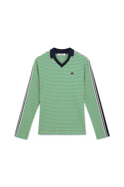 Wales Bonner Striped Sonic Polo Shirt Green In Grey
