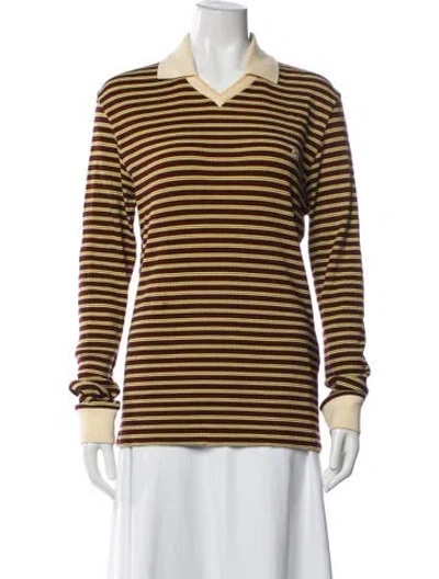 Pre-owned Wales Bonner Striped V-neck Polo In Burgundy