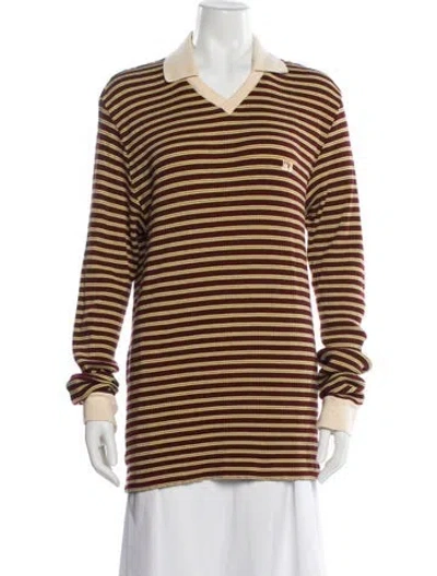 Pre-owned Wales Bonner Striped V-neck Polo In Burgundy