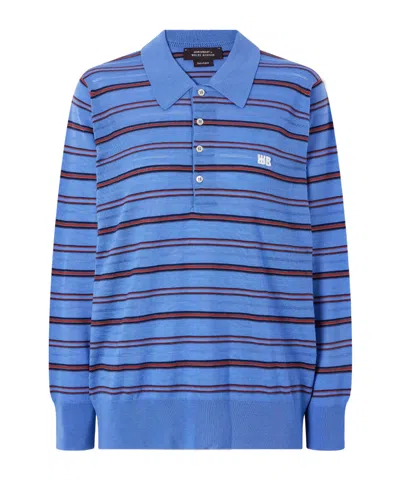Wales Bonner Striped Wool And Cotton Polo Shirt In Blue