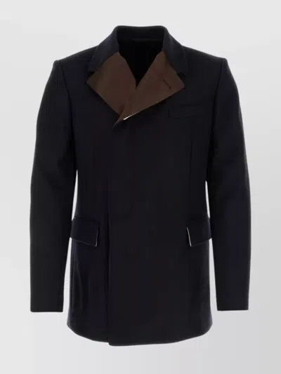 Wales Bonner Structured Wool Blend Blazer With Contrasting Collar And Chest Pocket In Black