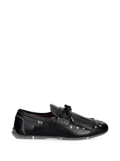 Wales Bonner Studded Fringed Loafers In Black
