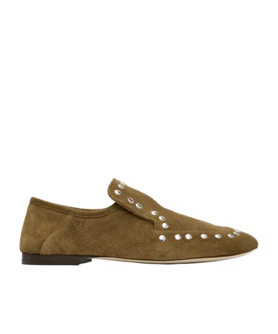 Wales Bonner Stud-embellished Suede Loafers In Green