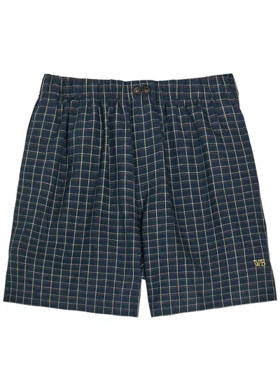 Wales Bonner Sunday Logo Checked Stretch-linen Shorts In Black