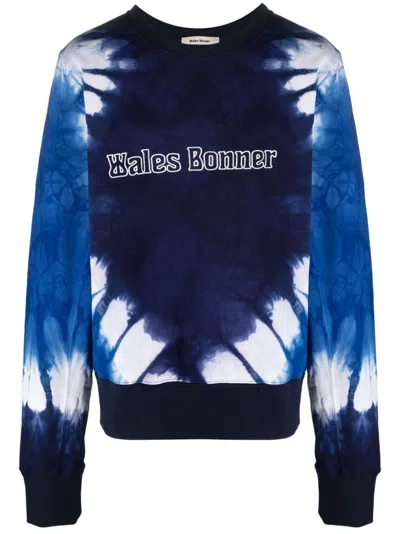 Wales Bonner Tie-dye Logo-embroidered Sweatshirt In Blue