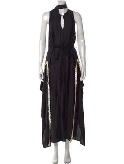 Pre-owned Wales Bonner Tie Neck Long Dress In Black