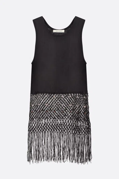 Wales Bonner Vision Macrame-fringed Cotton-linen Top In Black