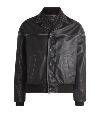 Wales Bonner Topstitched Leather Jacket In Brown