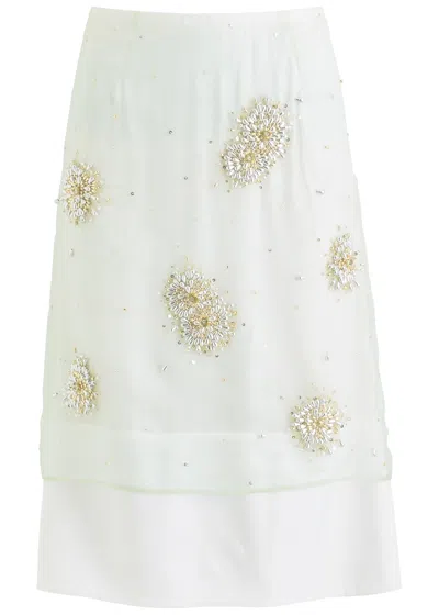 Wales Bonner Triumph Embellished Crepe Midi Skirt In Light Green