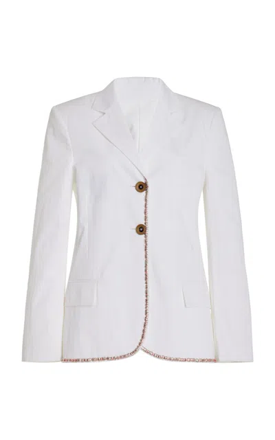 Wales Bonner Truth Embellished Technical Cotton Blazer In White