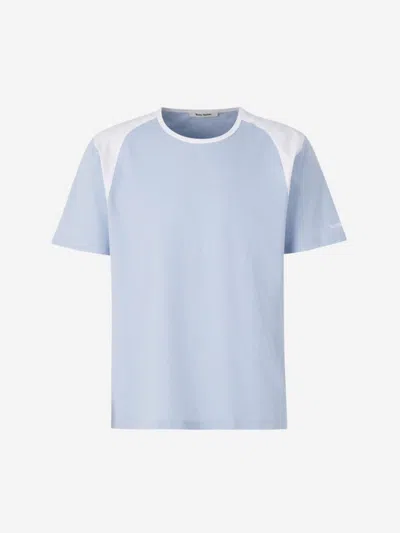 Wales Bonner Logo-embroidered Stretch Poplin-panelled Organic Cotton-jersey T-shirt In Blue