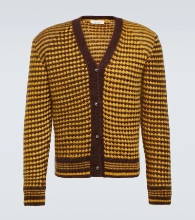 Wales Bonner Unity Striped Mohair-blend Cardigan In Yellow