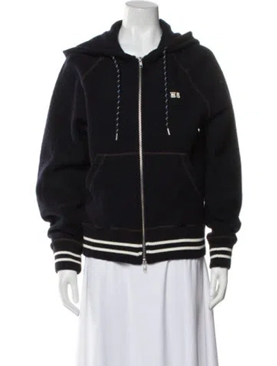 Pre-owned Wales Bonner Virgin Wool Striped Bomber Jacket In Blue