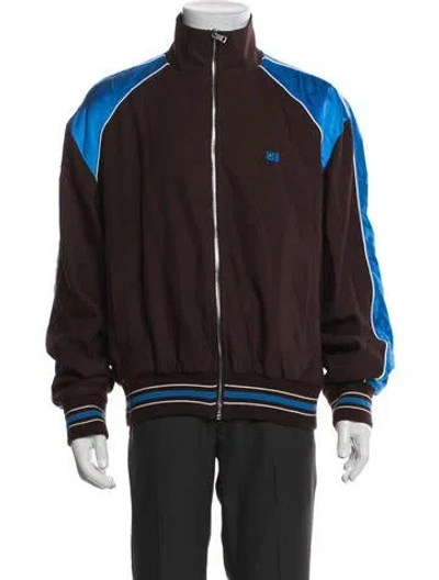 Pre-owned Wales Bonner Virgin Wool Striped Bomber Jacket In Brown