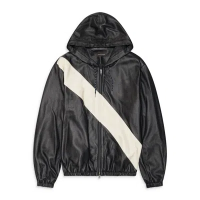 Wales Bonner Vista Striped Leather Hooded Jacket In Black