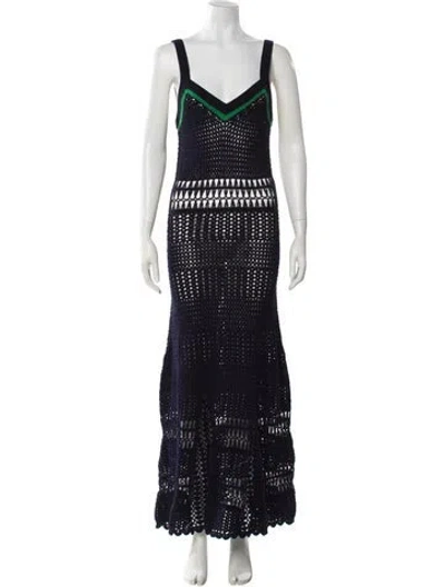 Pre-owned Wales Bonner V-neck Long Dress In Blue