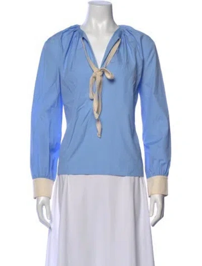 Pre-owned Wales Bonner V-neck Long Sleeve Blouse In Blue