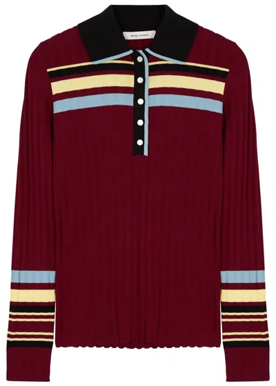 Wales Bonner Wander Striped Stretch-knit Polo Top In Red