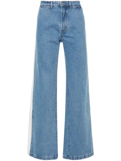 Wales Bonner Crochet-panel Wide-leg Jeans In Blue